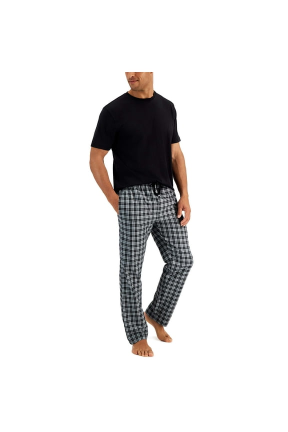 Men's Short Sleeve Knit Sleep Top with Woven Pajama Pants