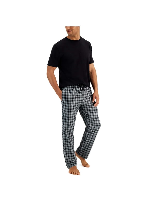 Hanes Men's Short Sleeve Knit Sleep Top with Woven Pajama Pants