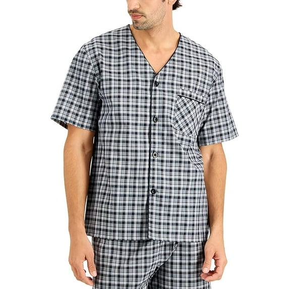 Hanes Men's Short Sleeve Pajama Set, Black/Grey Plaid, 5X-Large