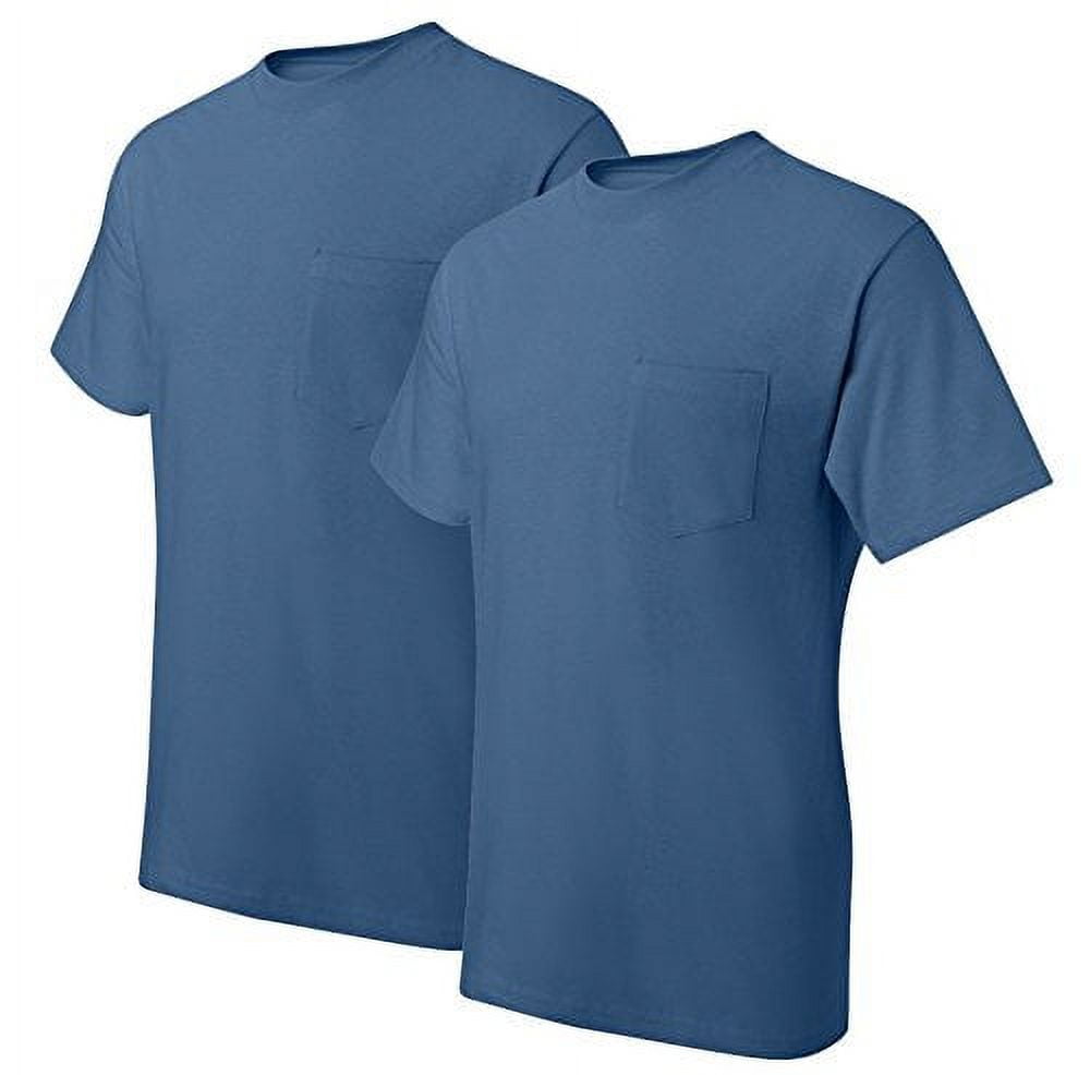 Hanes Mens Beefy-T Pocket T-Shirt (Pack of 2) 2 Denim Blue