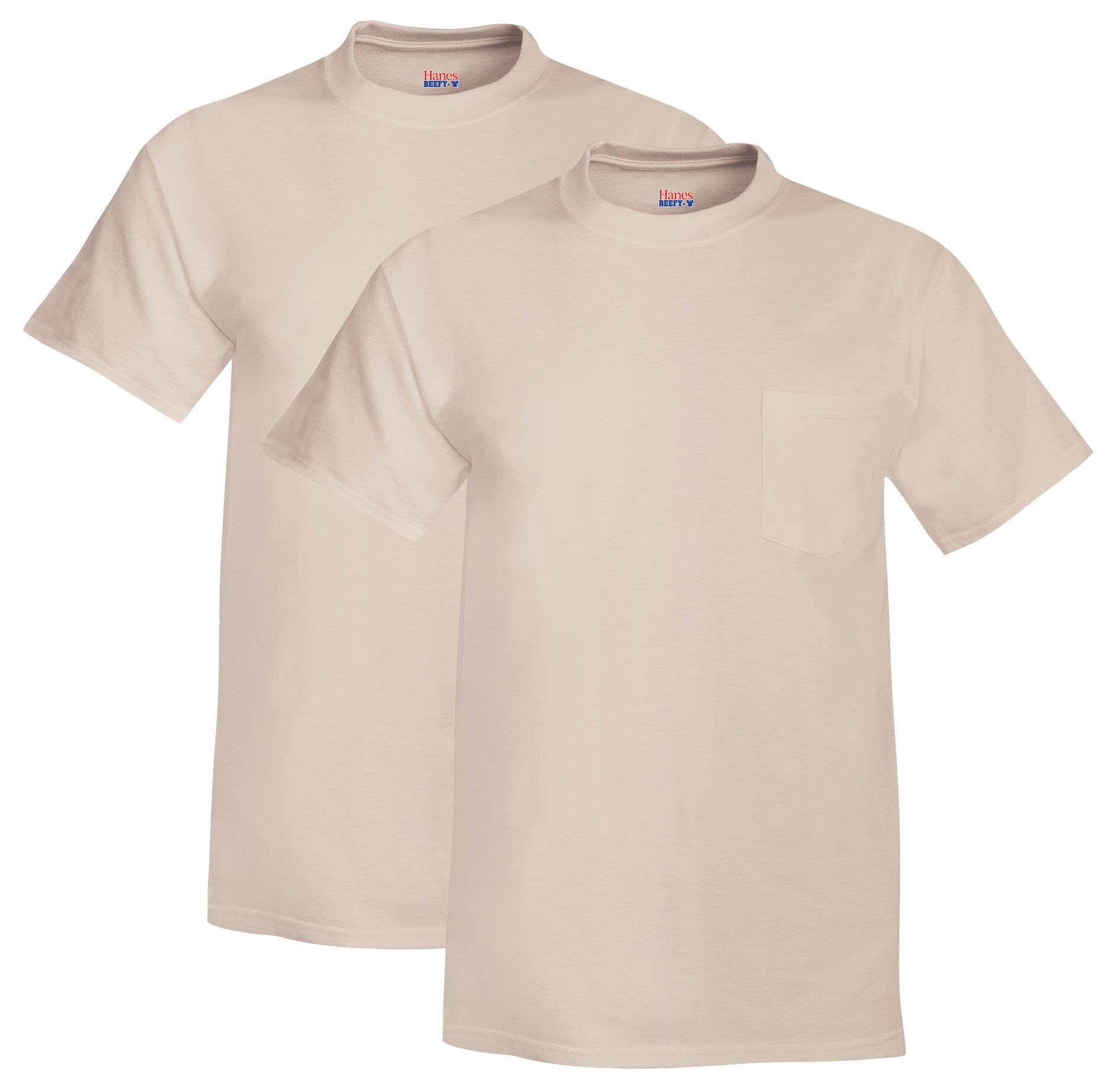 Hanes Mens Beefy-T Pocket T-Shirt (Pack of 2) 2 Sand - Walmart.com