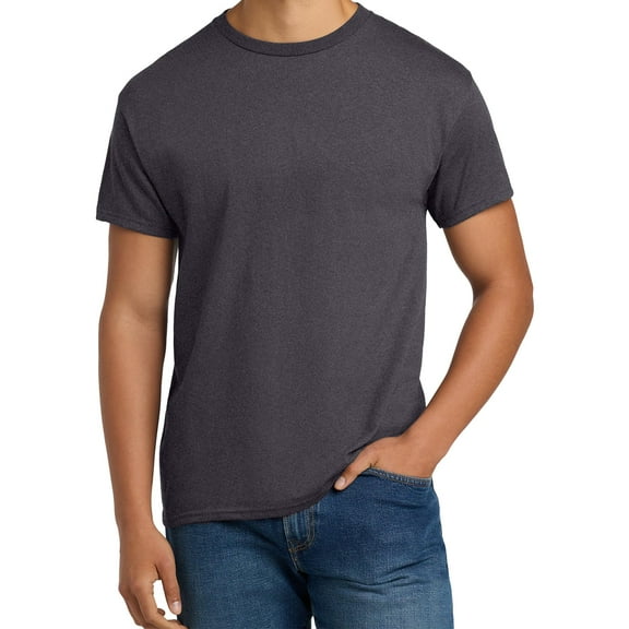 Hanes Men's Short Sleeve T-Shirt, Ecosmart Crewneck Shirt Casual Charcoal Heather Single Tees, Size L