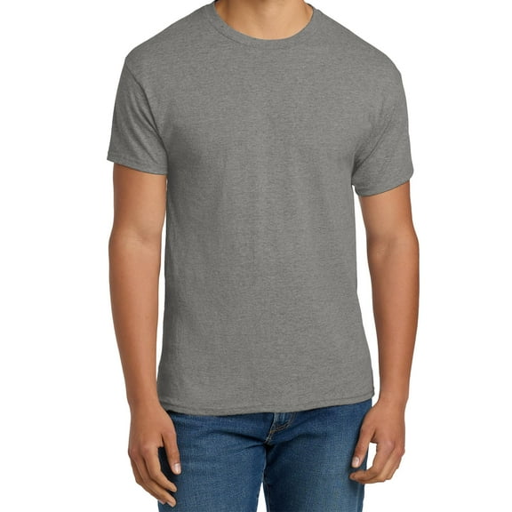Hanes Men's Short Sleeve T-Shirt, Ecosmart Crewneck Shirt Casual Oxford Grey Single Tees, Size 2XL