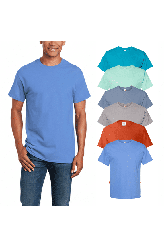 Men’s Short Sleeve Tee - 6 Pack, Assorted Color Essential 100% Cotton Crew Neck T-Shirt, L