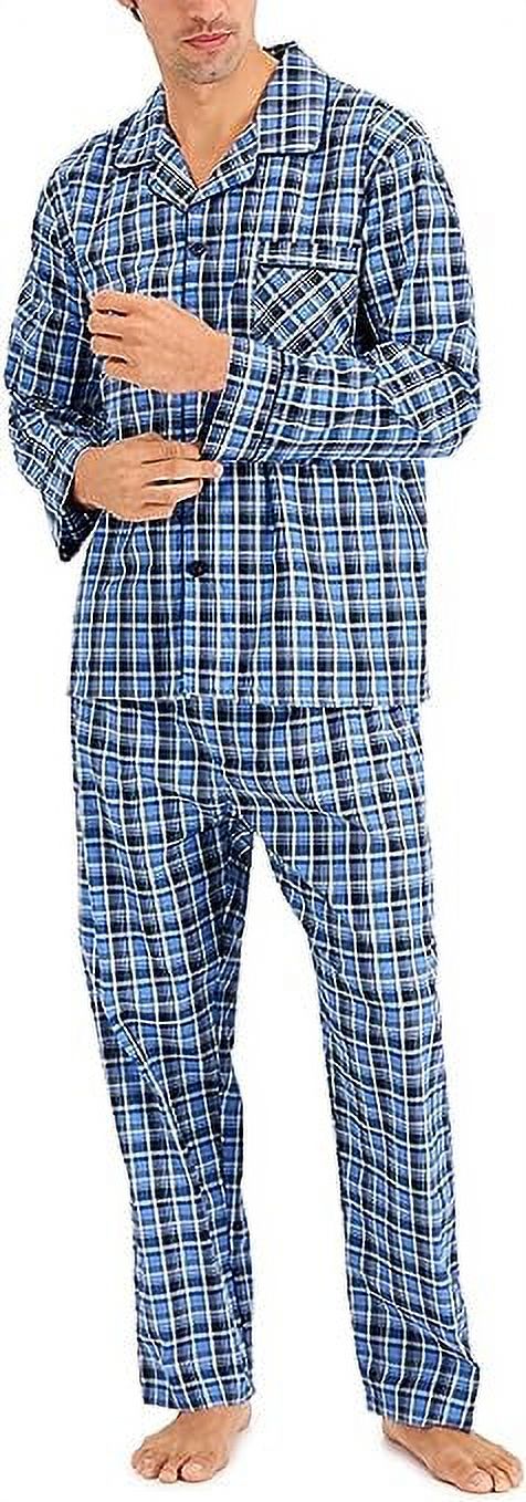 Hanes Men's Sleeve Long Leg Woven Pajama Set, Blue Green Plaid, XX ...