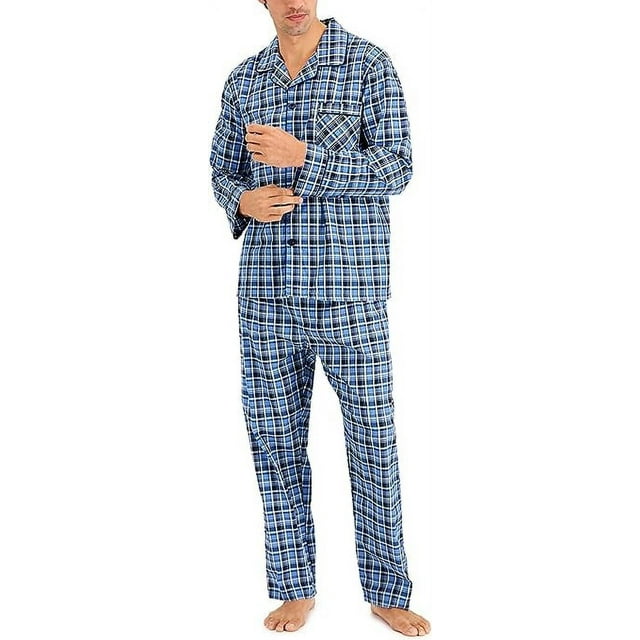 Hanes Men's Sleeve Long Leg Woven Pajama Set, Blue Green Plaid, XX ...