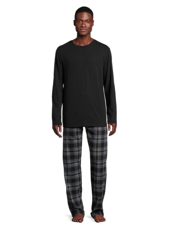 Men’s Slub Jersey Top and Ultra Soft Flannel Sleep Pants Set, 2-Piece, Sizes S-5XL