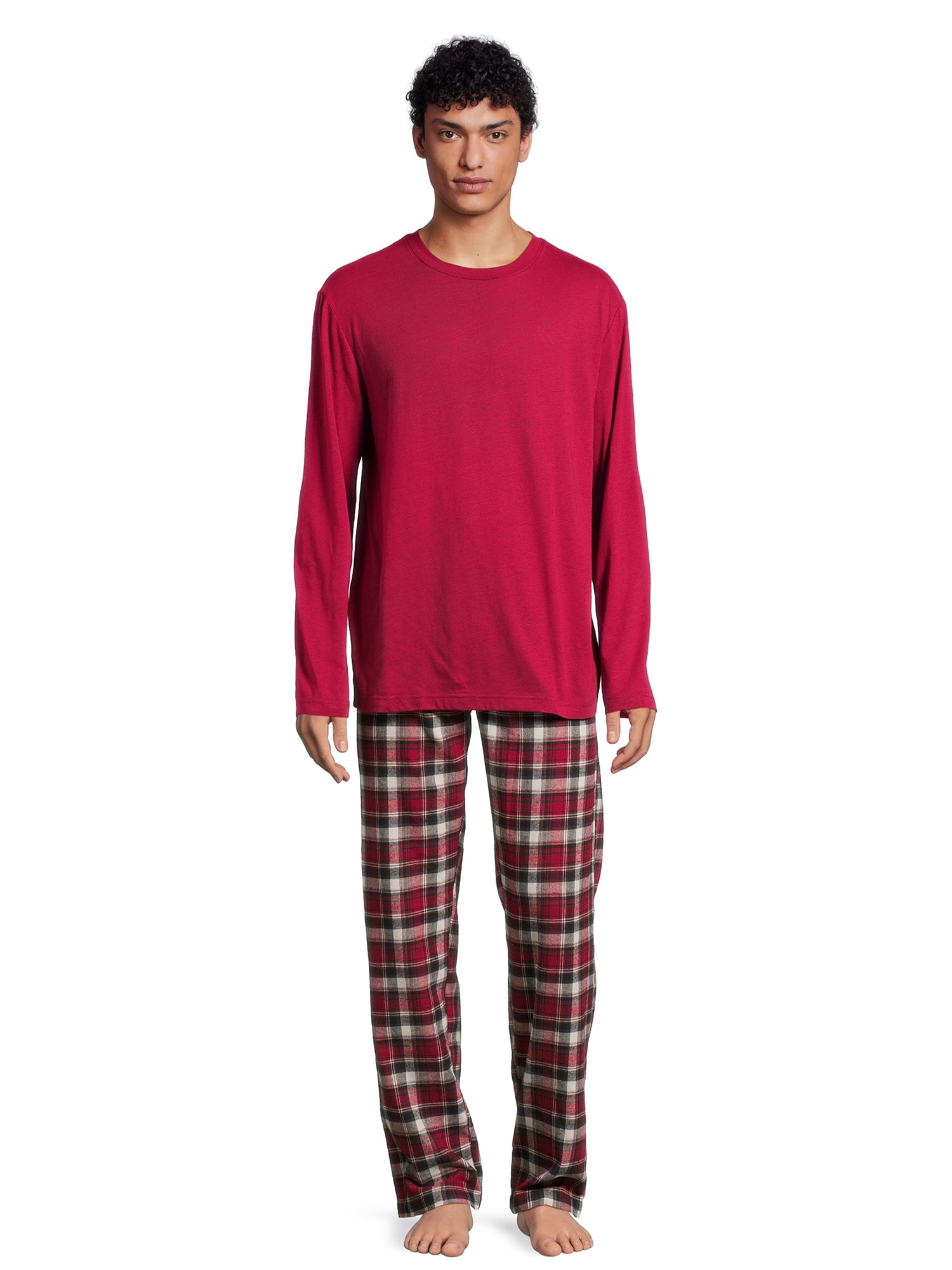 Hanes Men’s Slub Jersey Top and Ultra Soft Flannel Sleep Pants Set, 2 ...