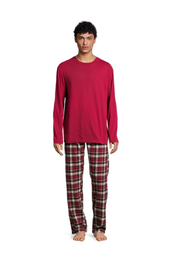 Men’s Slub Jersey Top and Ultra Soft Flannel Sleep Pants Set, 2-Piece, Sizes S-5XL