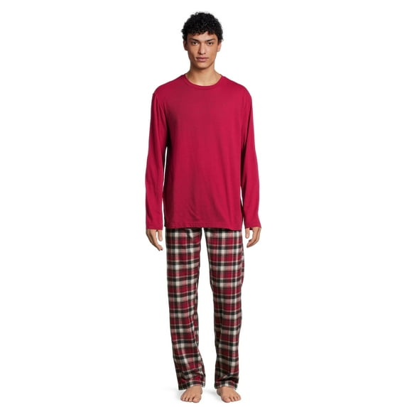 Hanes Men’s Slub Jersey Top and Ultra Soft Flannel Sleep Pants Set, 2-Piece, Sizes S-5XL