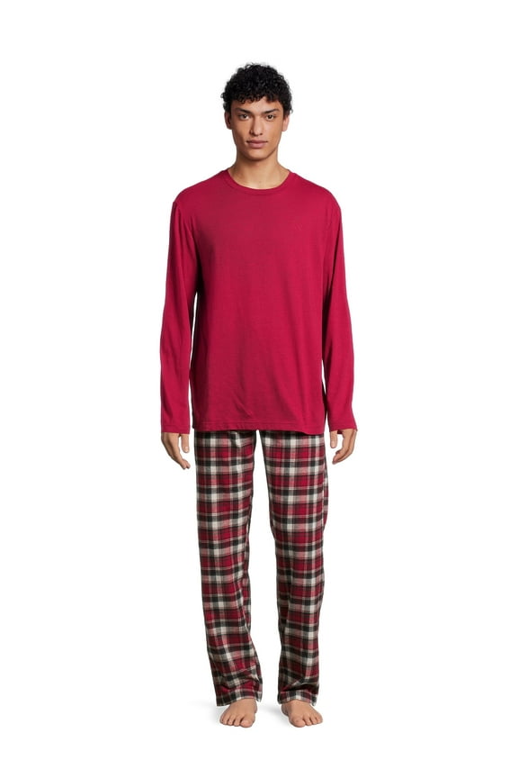 Men’s Slub Jersey Top and Ultra Soft Flannel Sleep Pants Set, 2-Piece, Sizes S-5XL