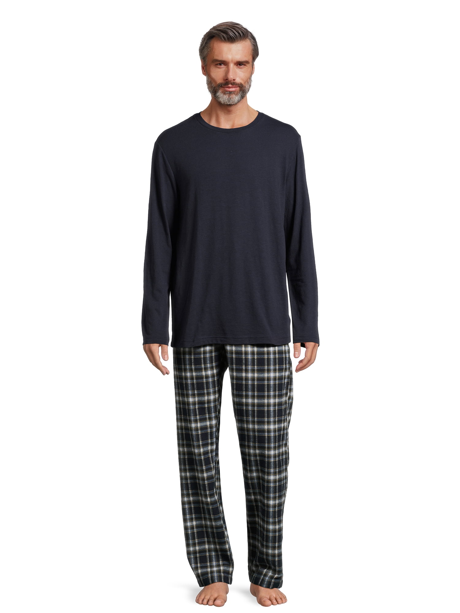 Hanes Men’s Slub Jersey Top and Ultra Soft Flannel Sleep Pants Set, 2-Piece, Sizes S-5XL