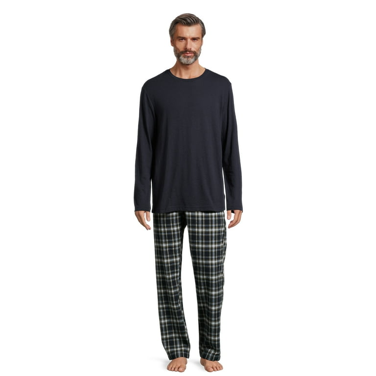 Hanes Men's Slub Jersey Top and Ultra Soft Flannel Sleep Pants Set,  2-Piece, Sizes S-5XL 