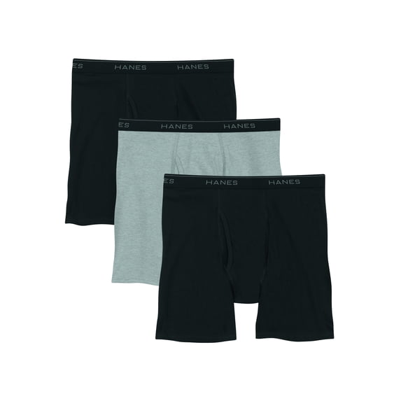 Hanes Men's Stretch Black/Grey Boxer Briefs, 3 Pack