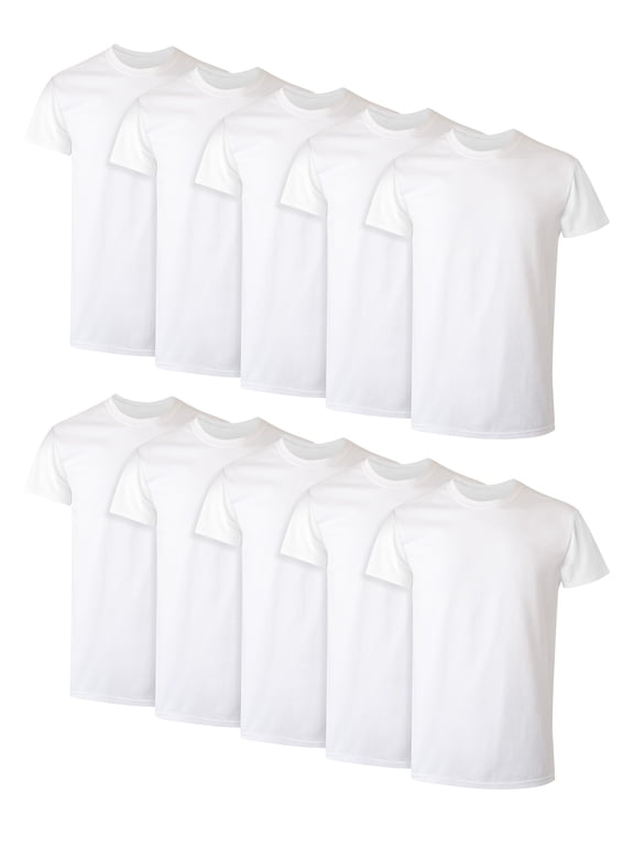 Men's Super Value Pack White Crew T-Shirt Undershirts, 10 Pack