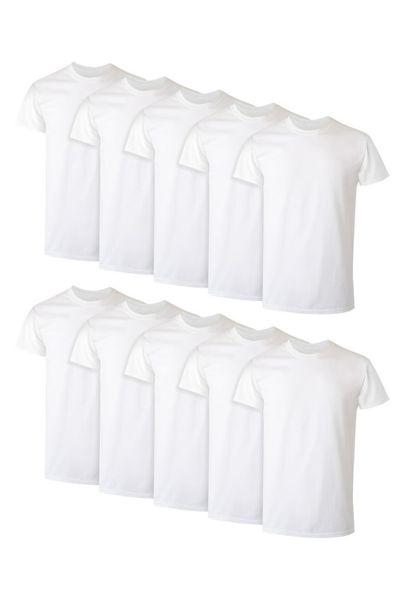 Men's Super Value Pack White Crew T-Shirt Undershirts, 10 Pack