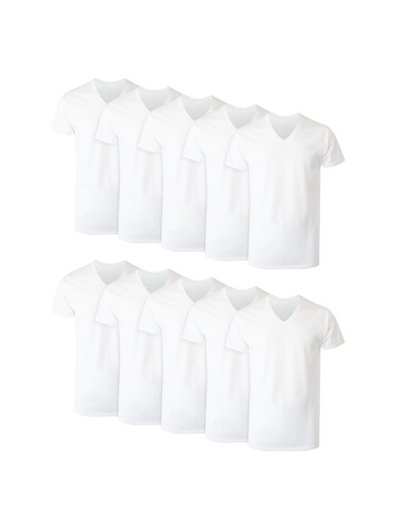 Undershirts T-Shirt Pack, 10-Pack, V-Neck Cotton Tees for Men, Moisture-Wicking, White
