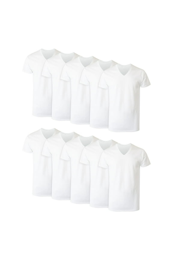 Undershirts T-Shirt Pack, 10-Pack, V-Neck Cotton Tees for Men, Moisture-Wicking, White