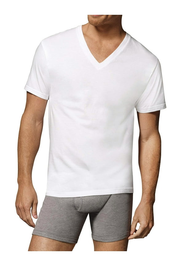 Men's Super Value Pack White V-Neck Undershirts, 10 Pack