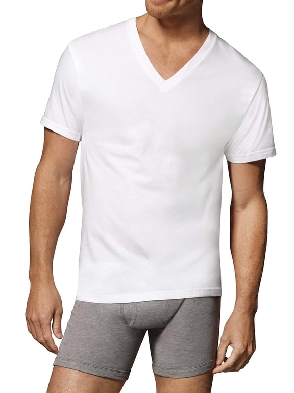 Men's Super Value Pack White V-Neck Undershirts, 10 Pack