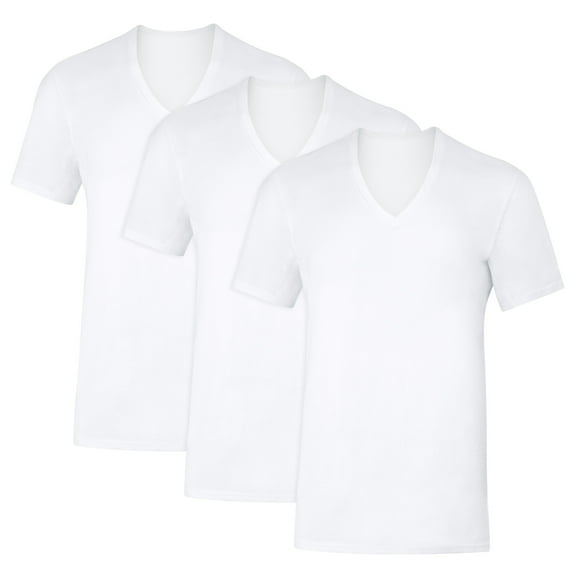 Hanes Men's Sweat Block V-Neck T-Shirt Pack, White, 3-Pack