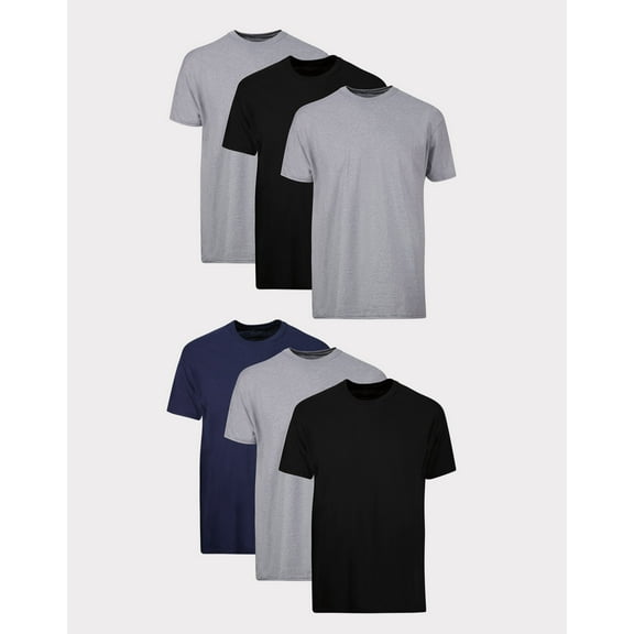 Hanes Men's T-Shirt Pack, Moisture-Wicking Stay-Tucked Undershirts, Black/Grey/Blue, 6-Pack Assorted 3XL