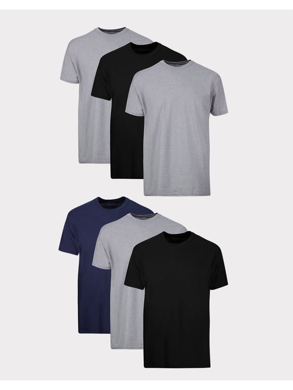 Men's T-Shirt Pack, Moisture-Wicking Stay-Tucked Undershirts, Black/Grey/Blue, 6-Pack Assorted 3XL