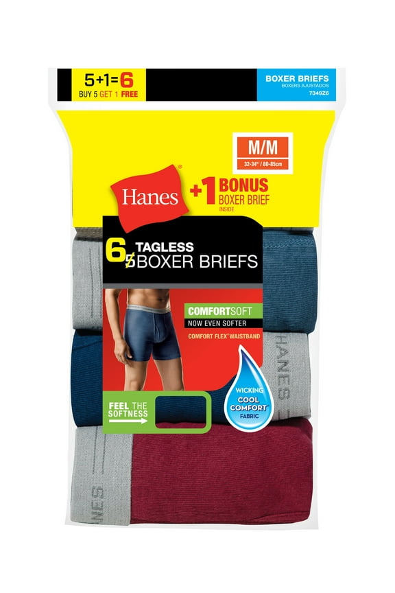 Men's TAGLESS Boxer Brief with Comfort Flex® Waistband 6-Pack (Includes 1 Free Bonus ) Assorted M