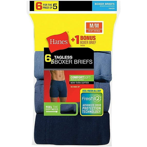 Hanes Men's TAGLESS Boxer Brief with ComfortSoft Waistband 6-Pack Includes 1 Free Bonus Boxer Brief