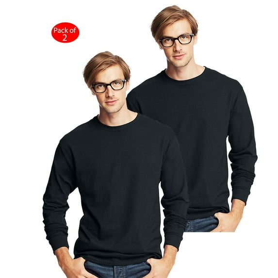 Hanes Men's TAGLESS; Comfort Soft; Long-Sleeve T-Shirt, Color: Black, Size: M --- PACK OF 2 (Men's Athleticwear - Original Company Packing)