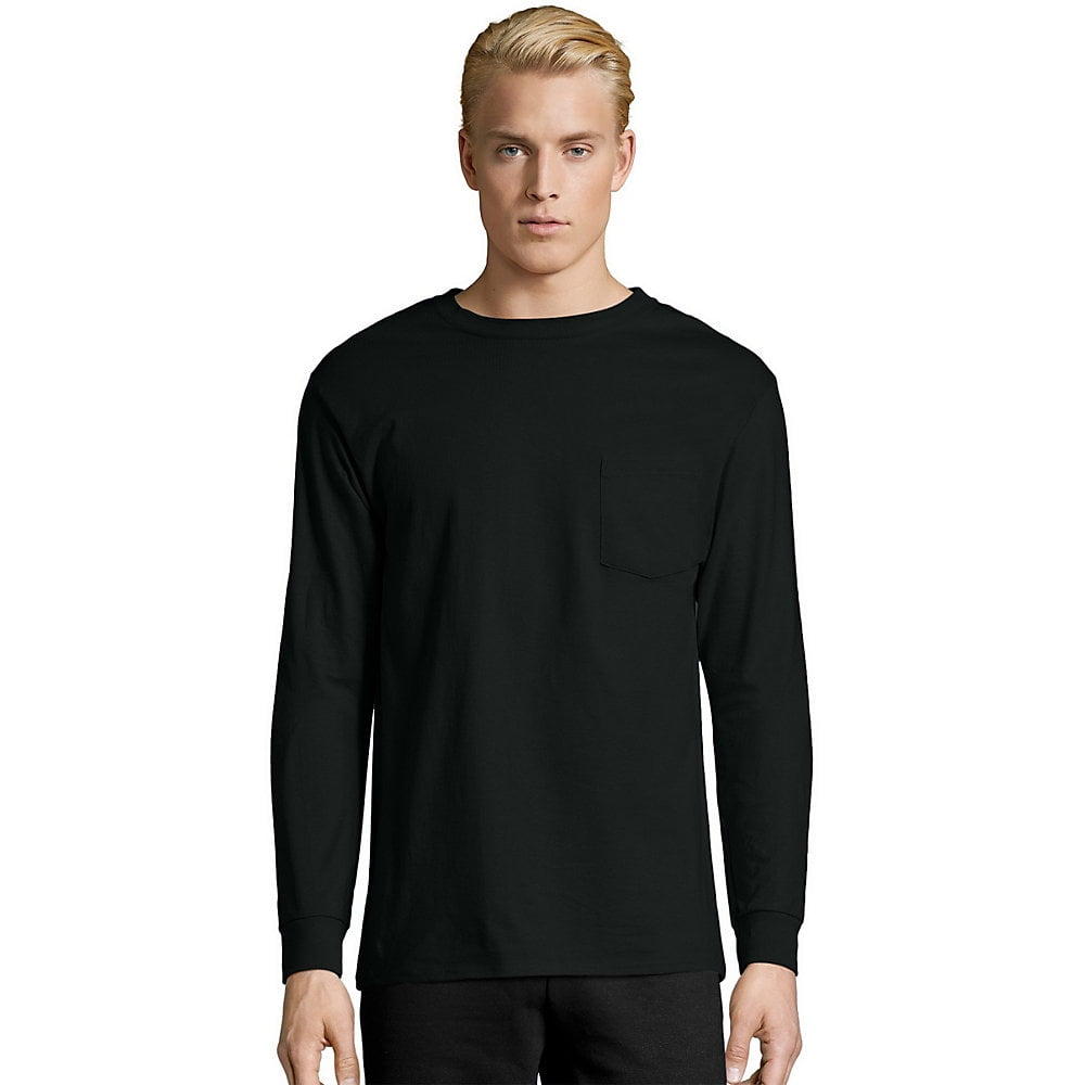 Hanes Men's TAGLESS® Long-Sleeve T-Shirt with Pocket - 5596 - Walmart.com