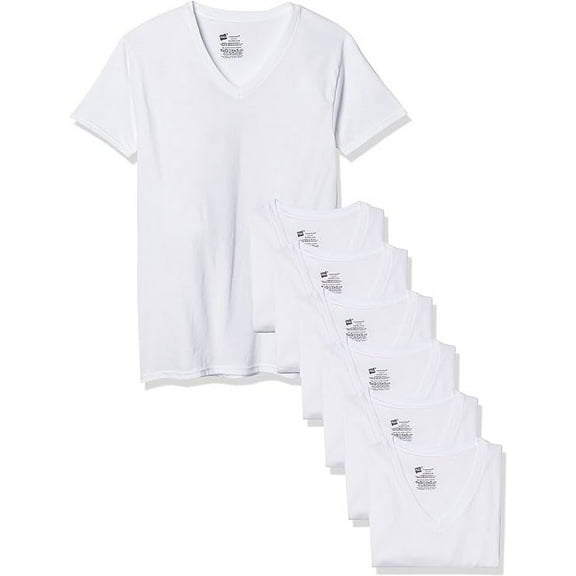 Hanes Men's Tagless 100% Cotton V-Neck Undershirt – 7 Pack - White, Medium