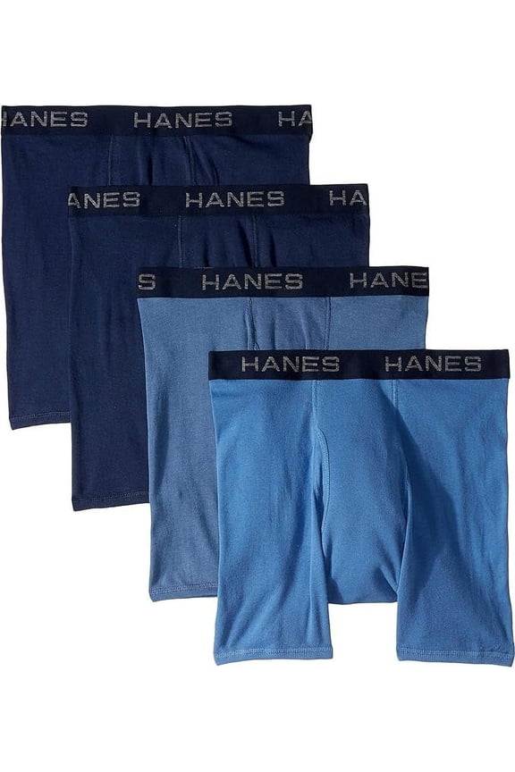 Men's Tagless Boxer Briefs 4-Pack | Classic Cotton | Blue | Size Medium