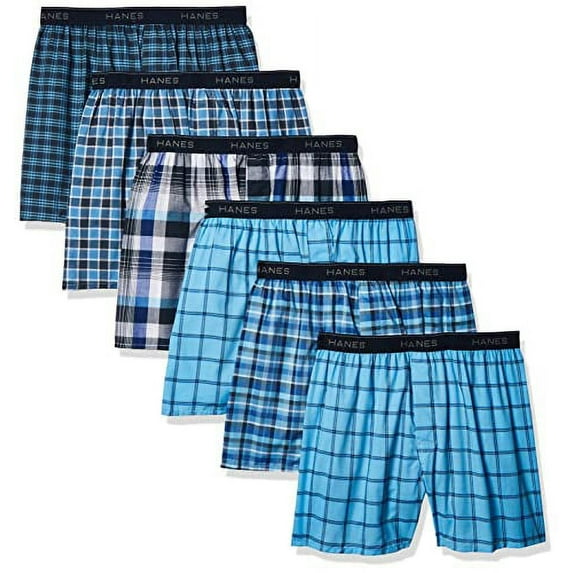 Hanes Men's Tagless Boxer with Exposed Waistband, Multiple Packs Available, 6 Pack-Assorted, Medium