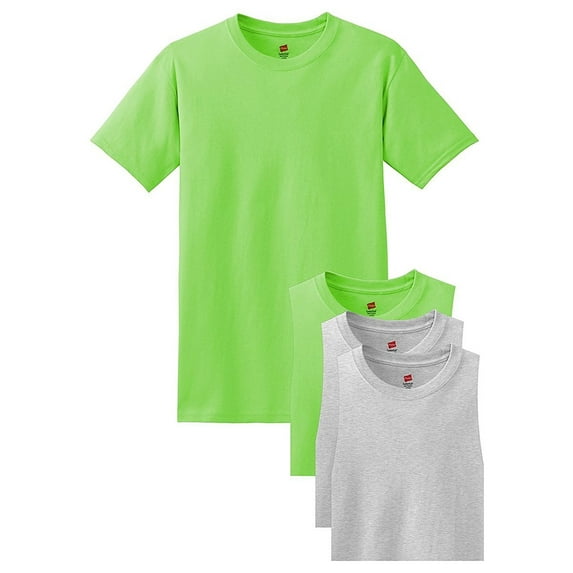 Hanes Mens 5.2 oz HEAVYWEIGHT Short Sleeve T-shirt (Pack of 2) (1 Ash / 1 Lime)