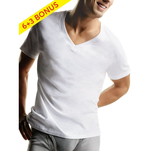 Hanes Men's Tagless ComfortSoft White V-Neck Undershirt, 6 + 3 Bonus ...