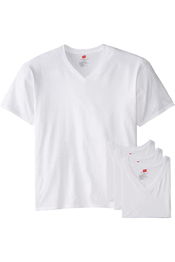 Men’s Tall 100% Cotton V-Neck Undershirts, Tagless, Ultra Comfort, 4X-Large Tall, White - 5 Pack