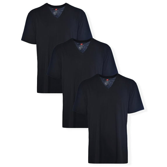 Hanes Men's Tall Man Cotton V-Neck Under T-Shirt 3 Pack, Black,3X-Large Tall