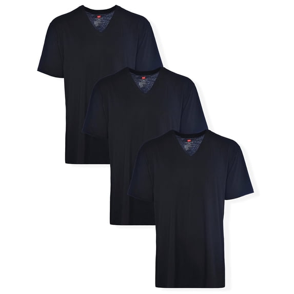 Hanes Men's Tall Man Cotton V-Neck Under T-Shirt 3 Pack, Black,4X-Large Tall