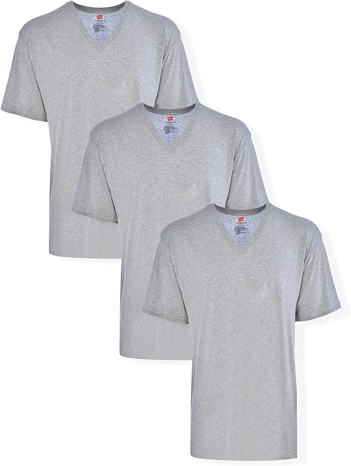 Hanes Men's Tall Man Cotton VNeck Under TShirt 3 Pack, Gray,5XLarge