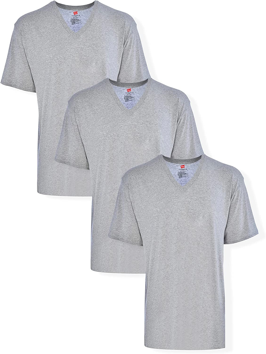Hanes Men's XLarge Tall VNeck TShirt, Comfy, Durable, Gray, 3 Pack