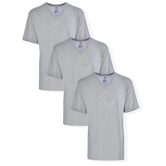 Hanes Men's Tall Man Cotton V-Neck Under T-Shirt 3 Pack, Gray,XX-Large Tall