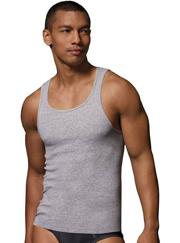 Hanes Men's Tall Man Ribbed Tank Top (Pack of Three), Grey Heather, 3X-Large