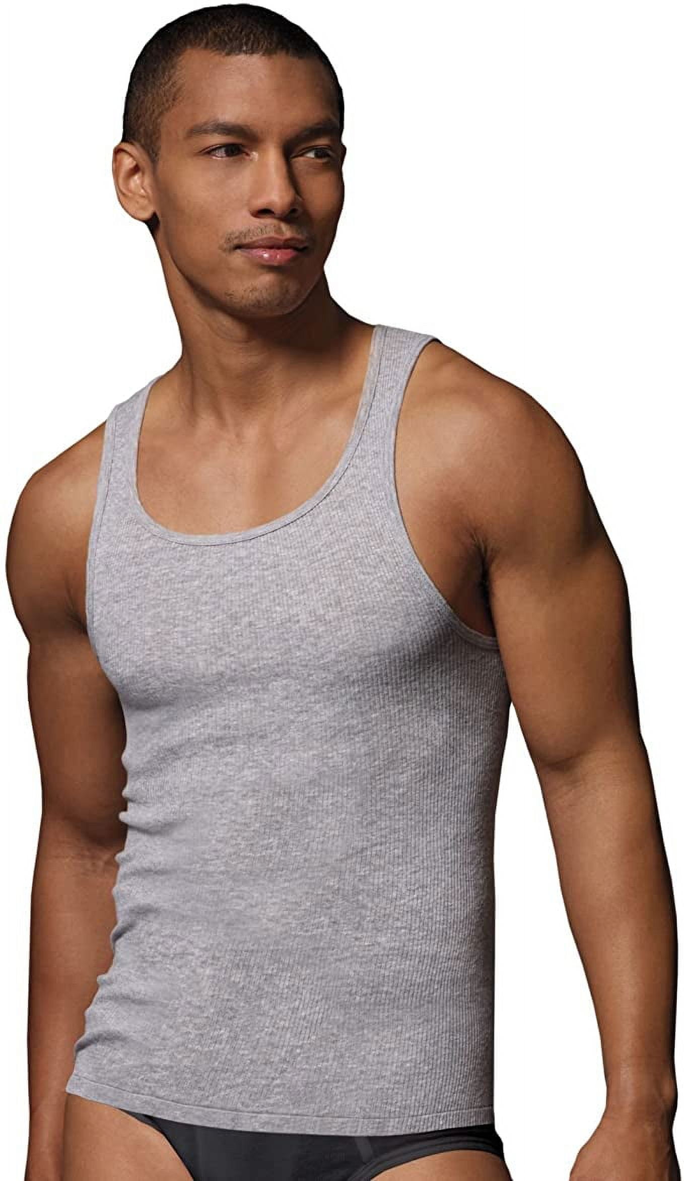 Hanes Men's Tall Man Ribbed Tank Top (Pack of Three), Grey Heather, X-Large