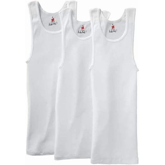 Hanes Men's Tall Man Ribbed Tank Top (Pack of Three), White, Size Large Tall