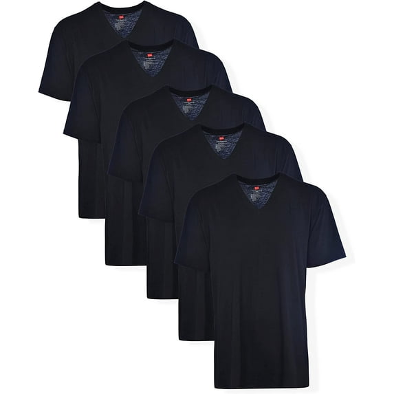 Hanes Men's Tall Man V-Neck T-Shirt (Pack of 5) Black, 6X-Large Tall
