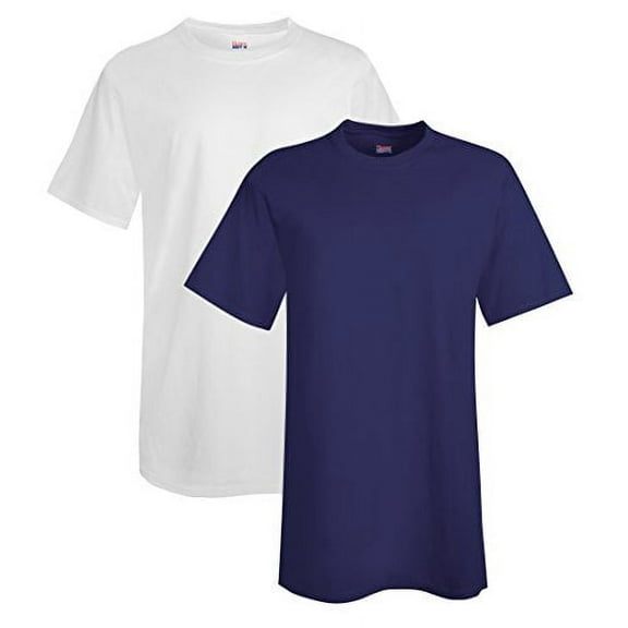 Hanes Men's Tall Short Sleeve Beefy-T Pack of 2, LT, 1 Navy / 1 White