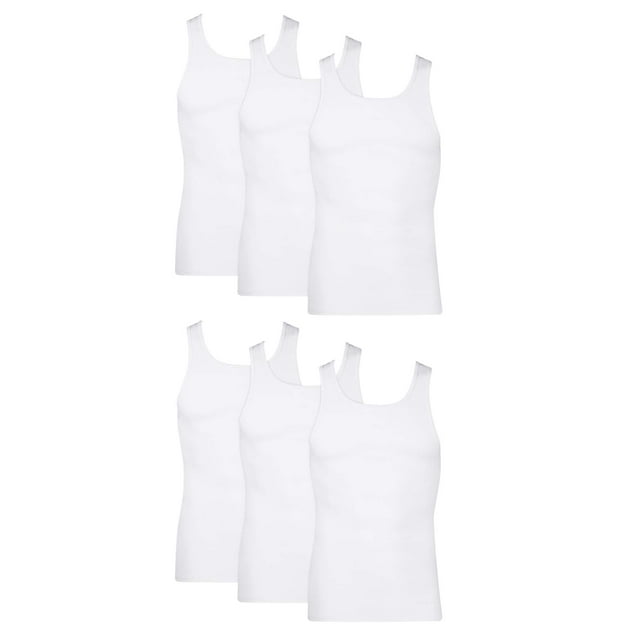 Hanes Men's Tank Top Undershirt Pack in White, Ribbed Moisture-Wicking Cotton, 6-Pack