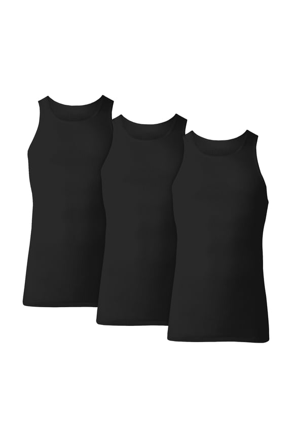 Men's Tank Tops Undershirt, Moisture-Wicking, Cotton Ribbed Tanks, Black, 3-Pack