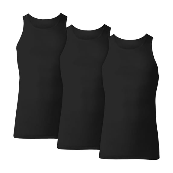 Hanes Men's Tank Tops Undershirt, Moisture-Wicking, Cotton Ribbed Tanks, Black, 3-Pack